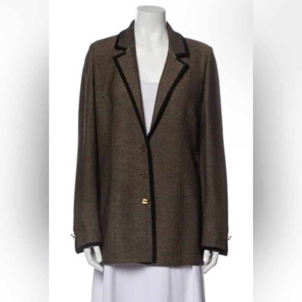St. John Collection tweed pattern black trimmed blazer Sz 8